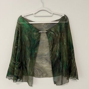 Sparkly Green Fairycore Sheer Shawl with Brooch